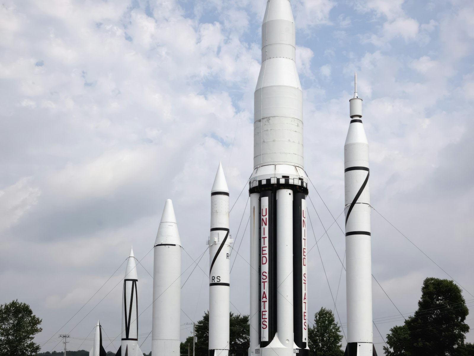 Historic rockets on display at Rocket Park, U.S. Space & Rocket Center, Huntsville, Alabama